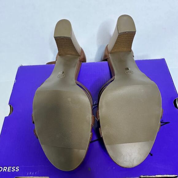 NWT Worthington Size 11 Brown Vacation Ankle Strappy Block High Heel Open Toe - Picture 6 of 10